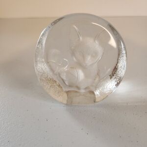 Vintage Crystal Zajecar Frosted Glass Cat Lady Kitten Paperweight Decor Cats